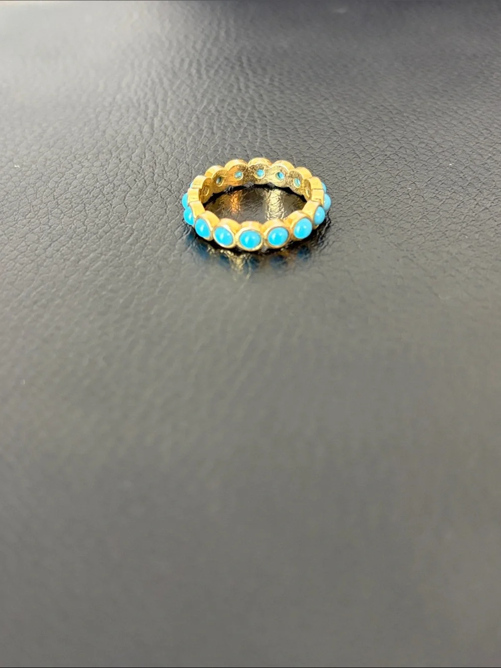 Gold Tone Turquoise Bead Eternity Ring - Women Jewelry